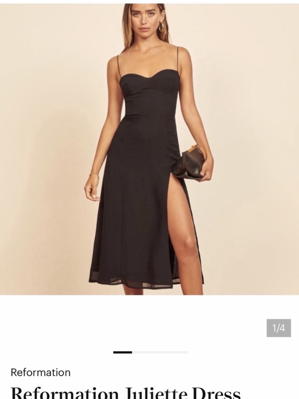 Reformation Juliette Dress Black Midi Dress Size 2